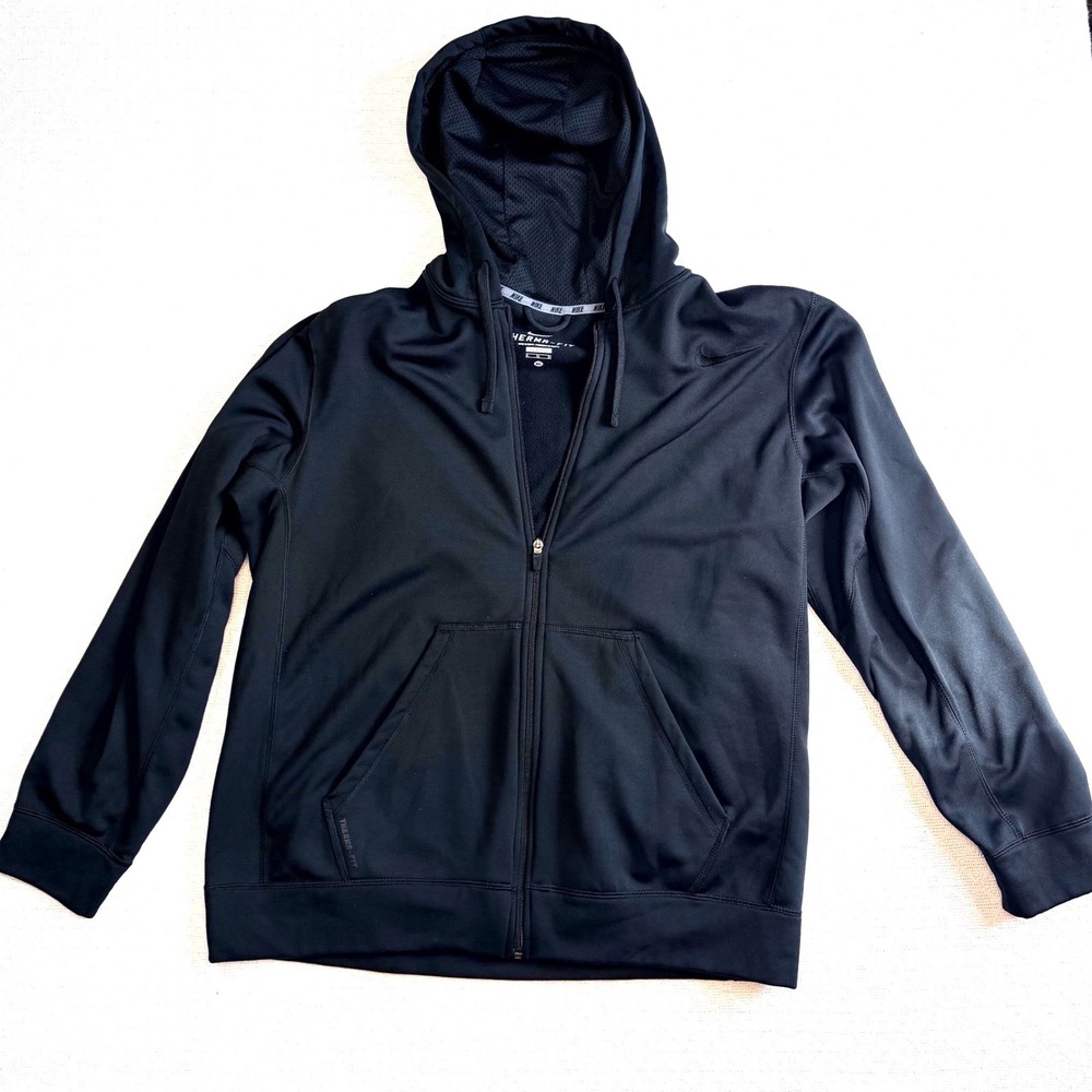 Nike Therma-FIT Mens XL Full Zip Hoodie Black Fleece Sweatshirt Activewear